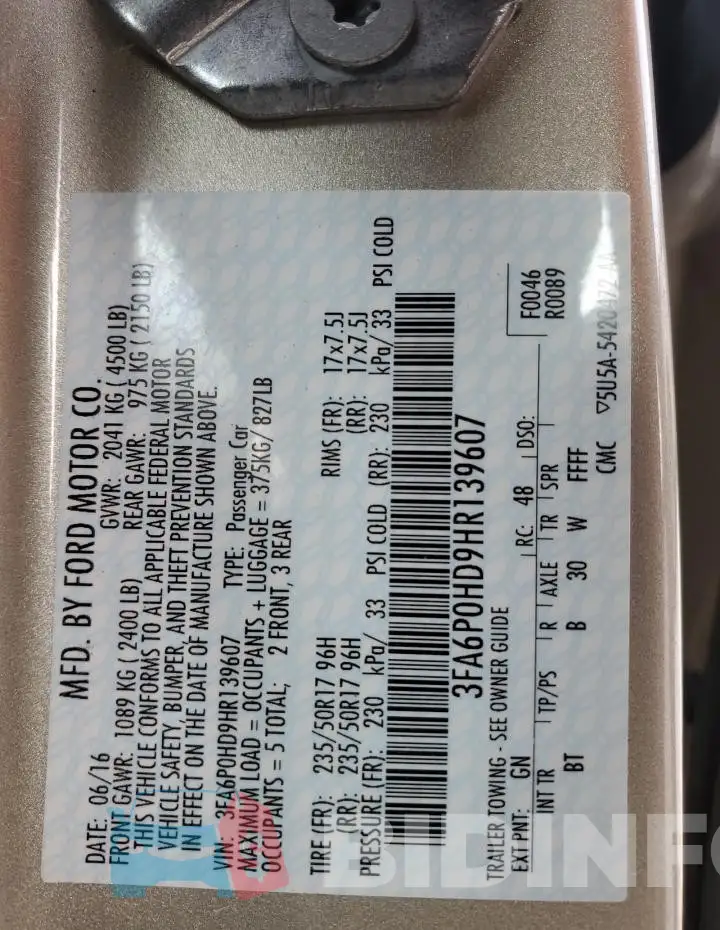 3FA6P0HD9HR139607 Photo# 12