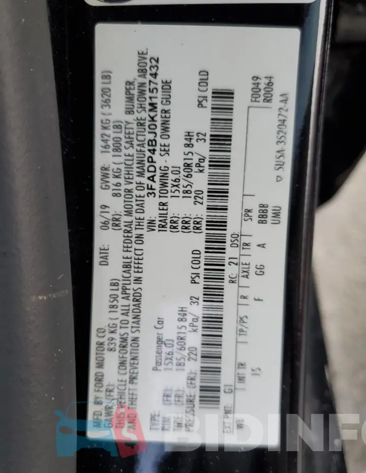 3FADP4BJ0KM157432 Photo# 13