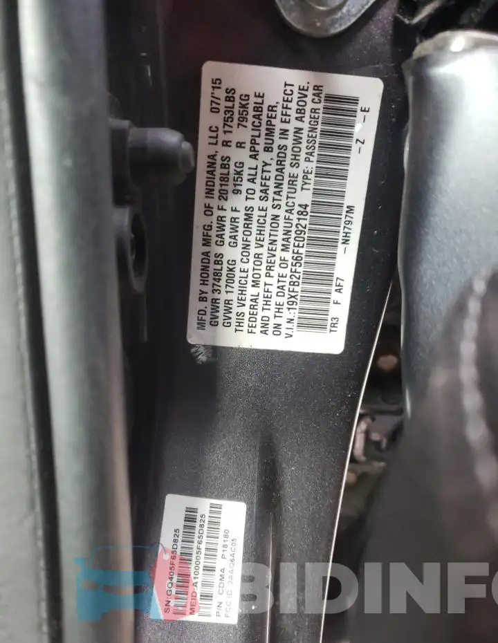 19XFB2F56FE092184 Photo# 12