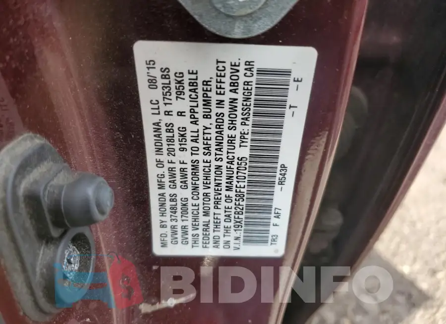 19XFB2F58FE107056 Photo# 12