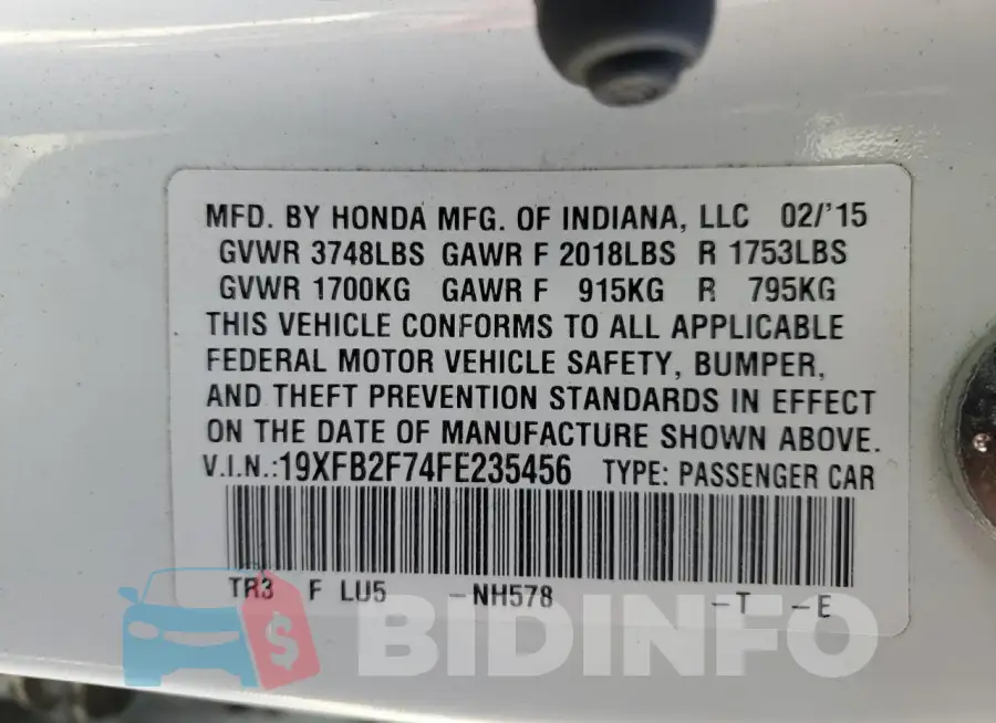 19XFB2F74FE235456 Photo# 12
