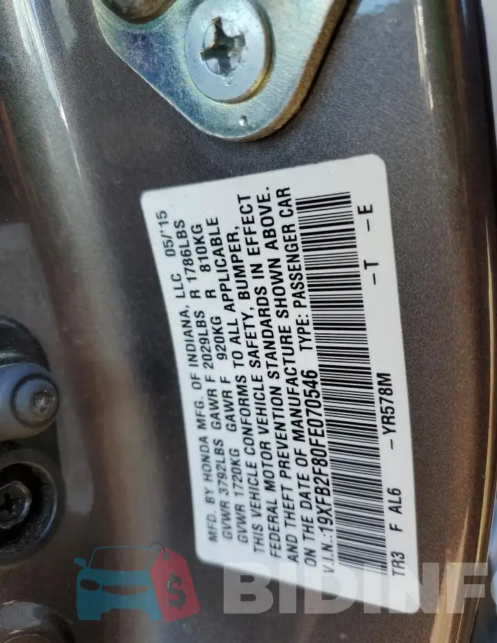 19XFB2F80FE070546 Photo# 12
