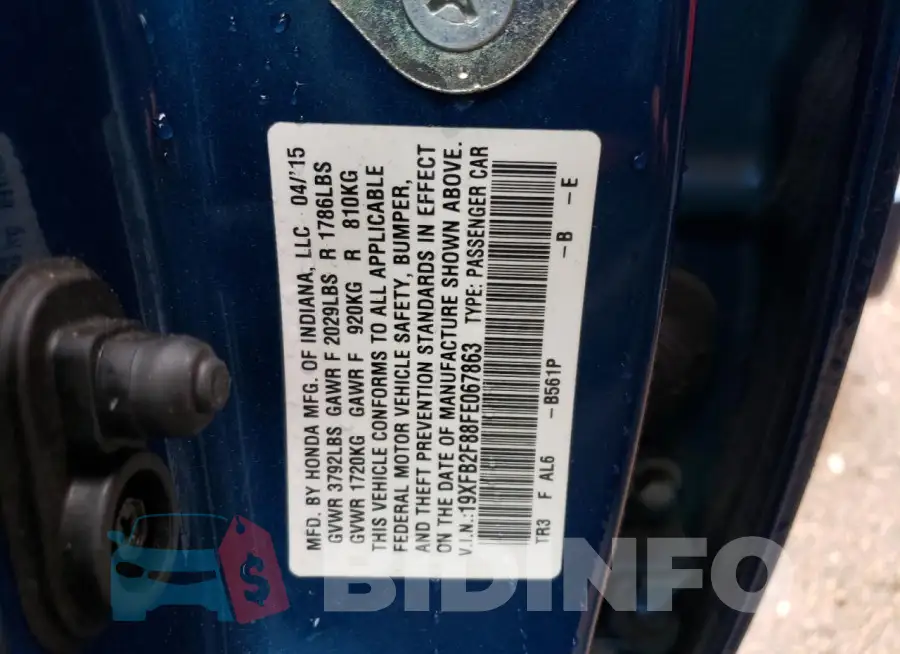19XFB2F88FE067863 Photo# 13