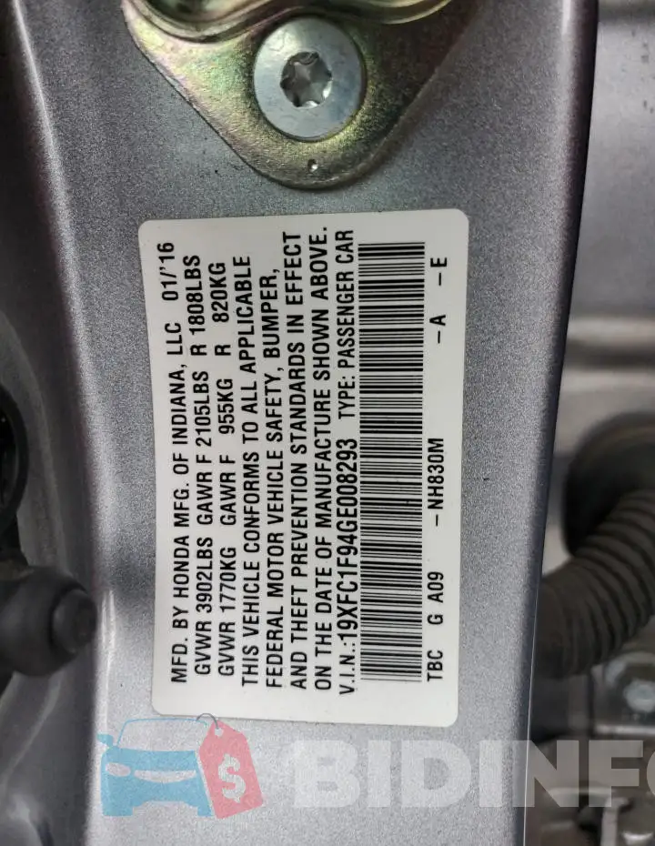 19XFC1F94GE008293 Photo# 12