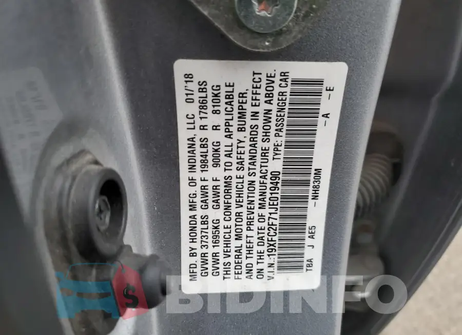 19XFC2F71JE019490 Photo# 12