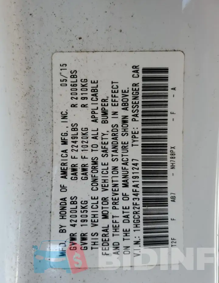 1HGCR2F34FA191247 Photo# 12