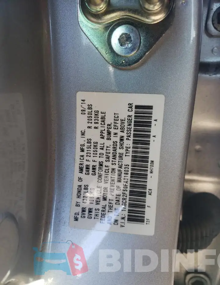 1HGCR2F50FA018035 Photo# 12