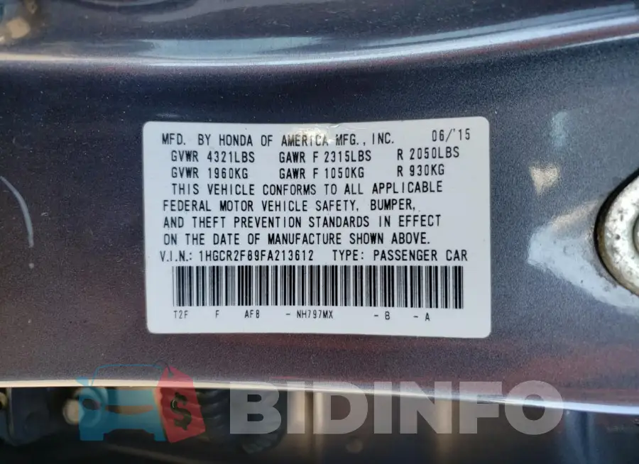 1HGCR2F89FA213612 Photo# 12