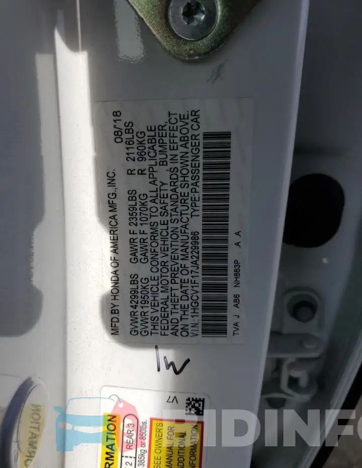 1HGCV1F17JA229986 Photo# 12