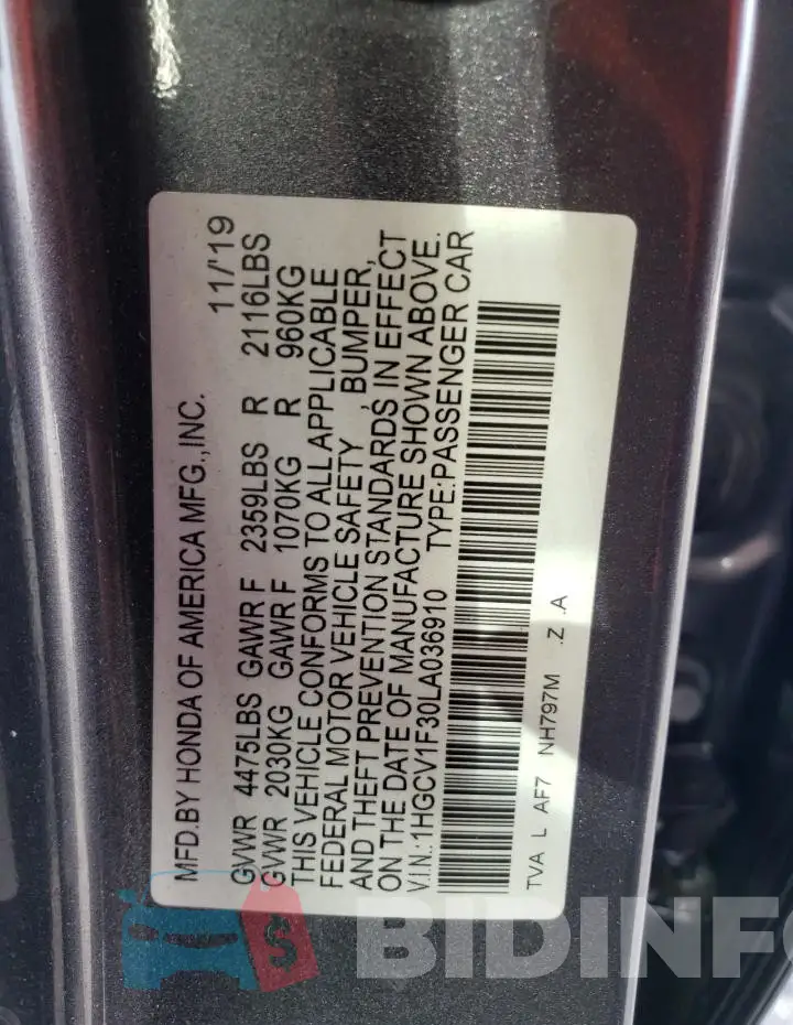1HGCV1F30LA036910 Photo# 12