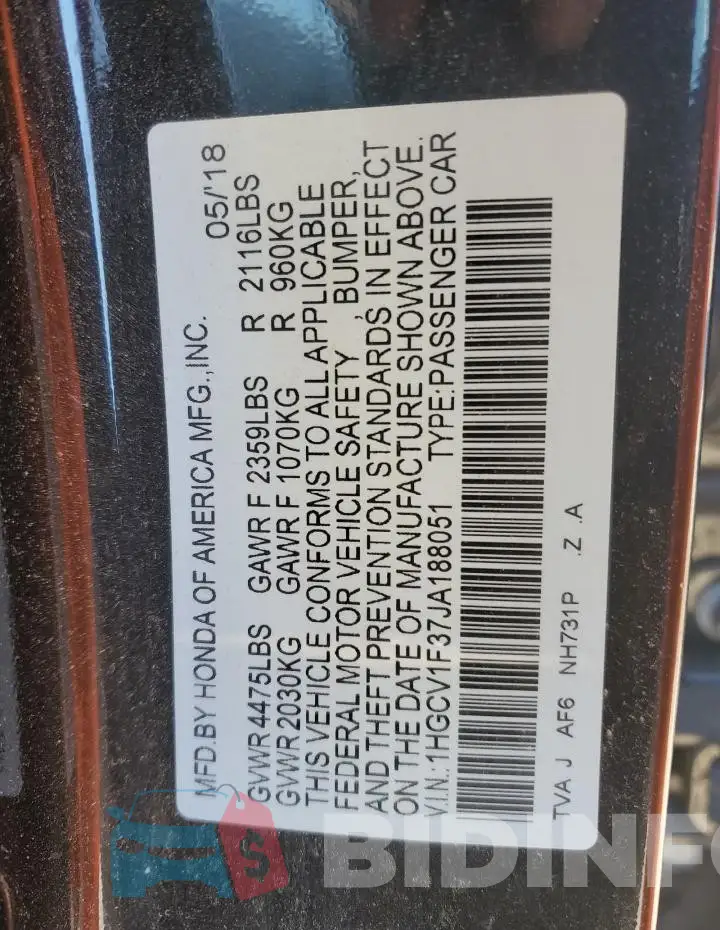 1HGCV1F37JA188051 Photo# 12