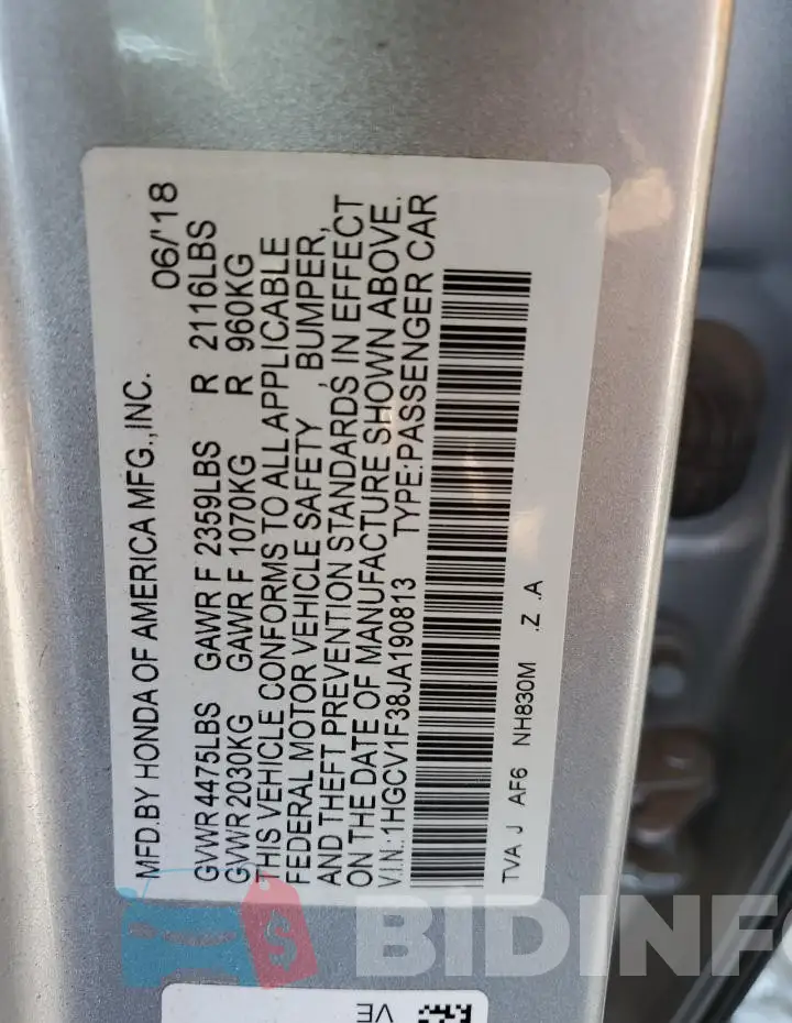 1HGCV1F38JA190813 Photo# 12