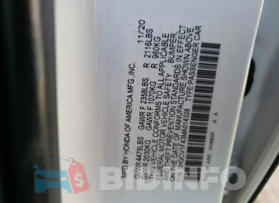 1HGCV1F43MA014328 Photo# 12