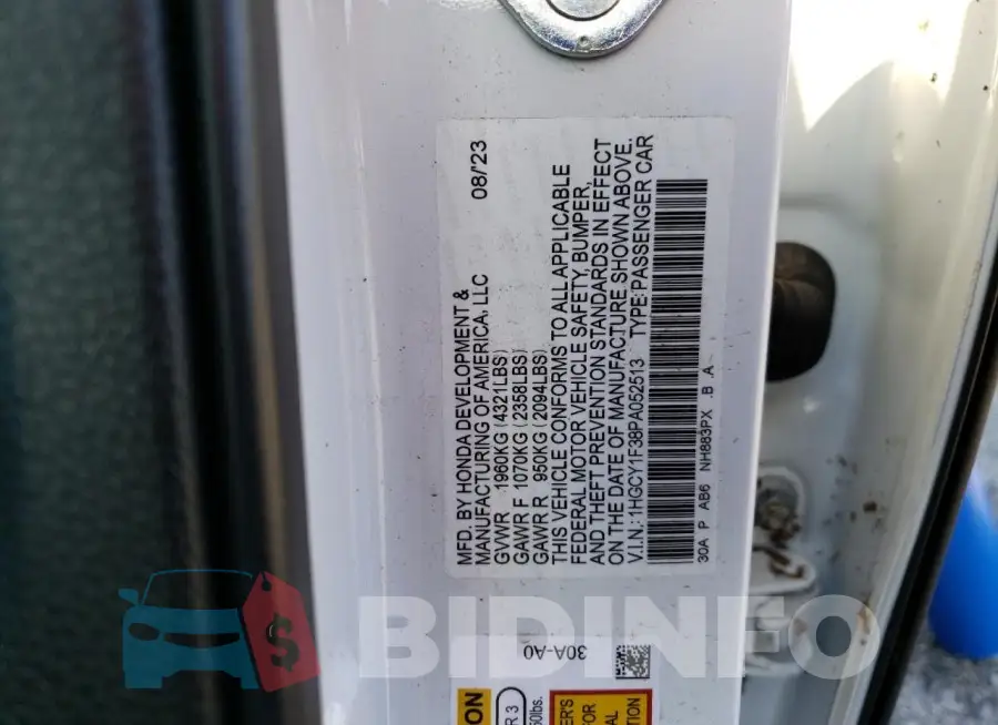 1HGCY1F38PA052513 Photo# 12