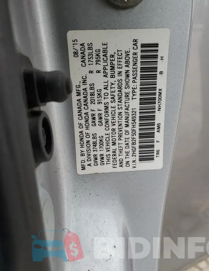 2HGFB2F50FH549321 Photo# 12