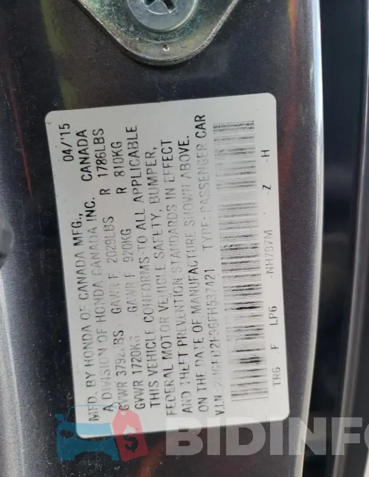 2HGFB2F96FH537421 Photo# 13