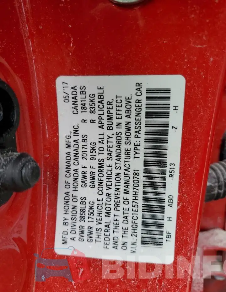 2HGFC1E57HH700781 Photo# 12
