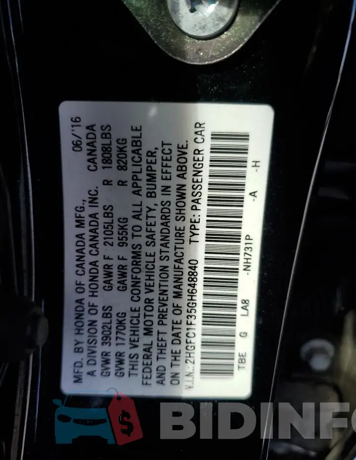 2HGFC1F35GH648840 Photo# 12