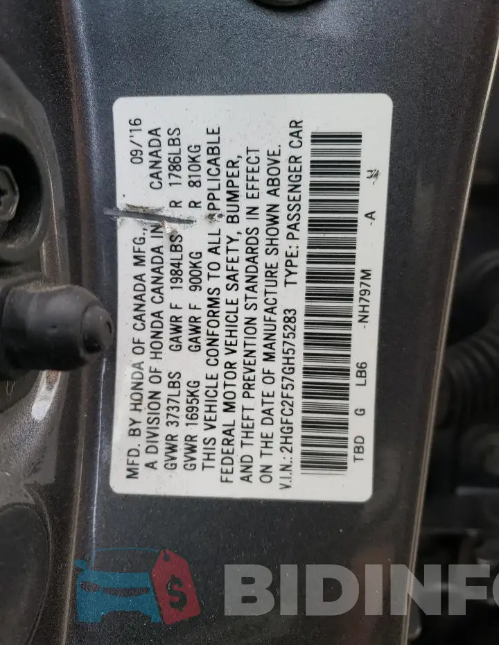 2HGFC2F57GH575283 Photo# 13