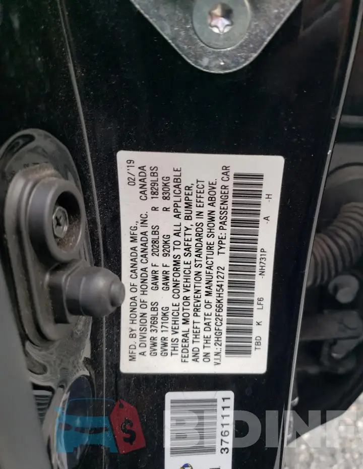 2HGFC2F66KH541272 Photo# 12
