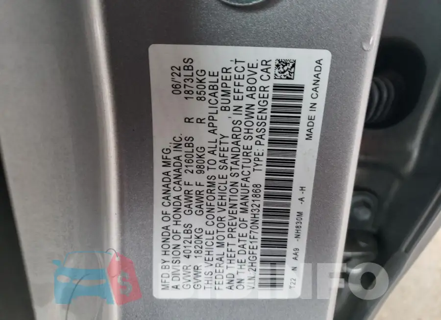 2HGFE1F70NH321868 Photo# 12
