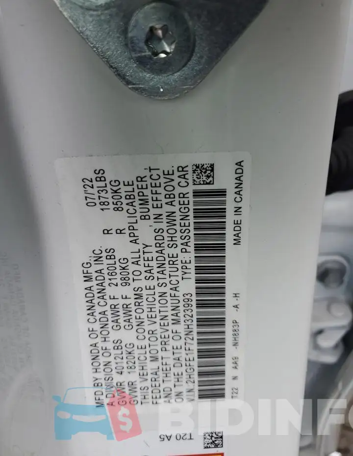 2HGFE1F72NH323993 Photo# 12