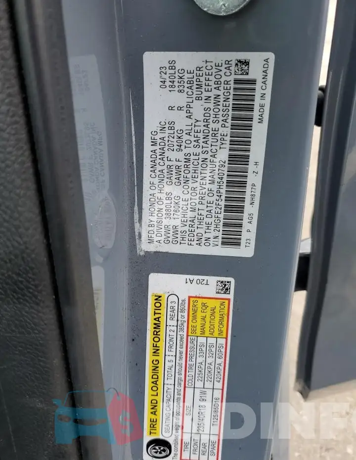 2HGFE2F54PH540792 Photo# 13