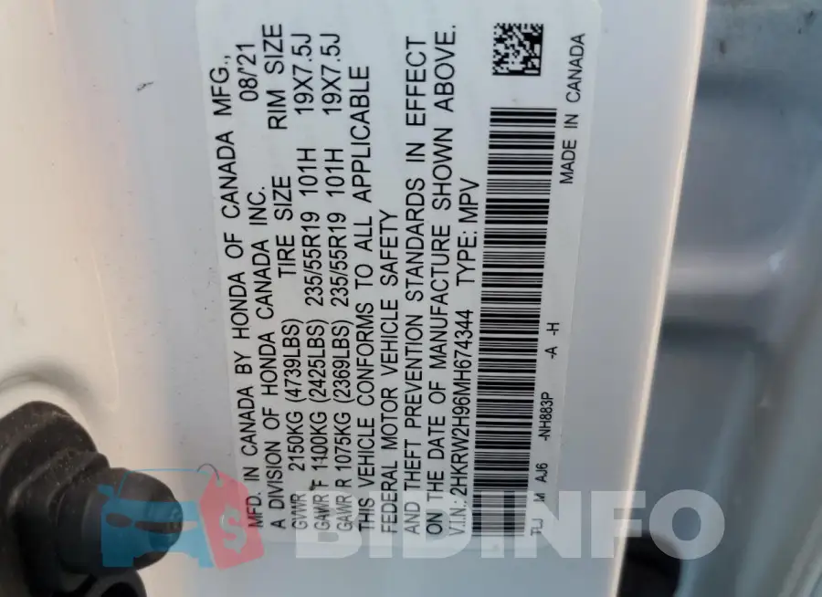 2HKRW2H96MH674344 Photo# 13