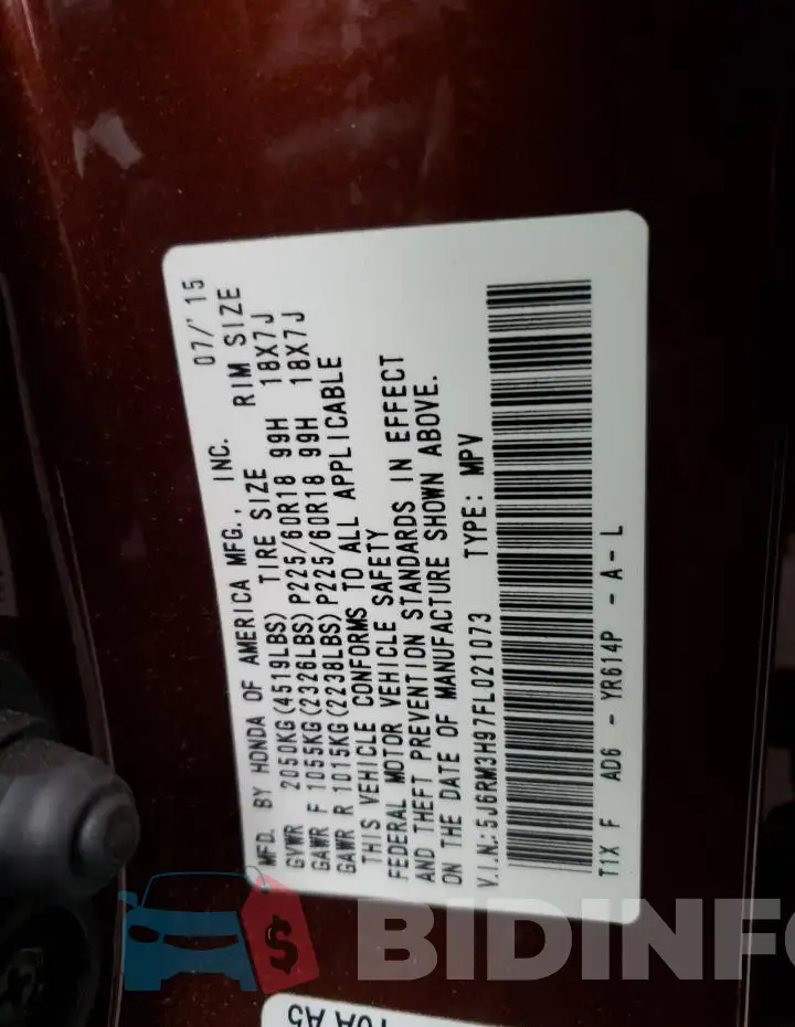 5J6RM3H97FL021073 Photo# 13
