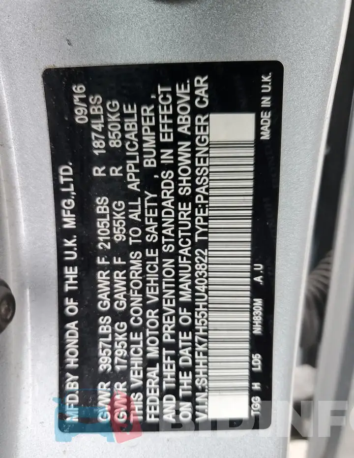 SHHFK7H55HU403822 Photo# 12