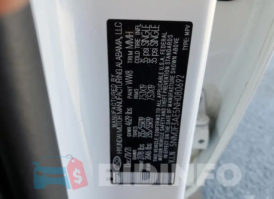 5NMJF3AE5NH080692 Photo# 13