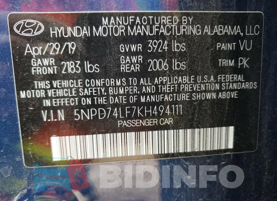 5NPD74LF7KH494111 Photo# 12