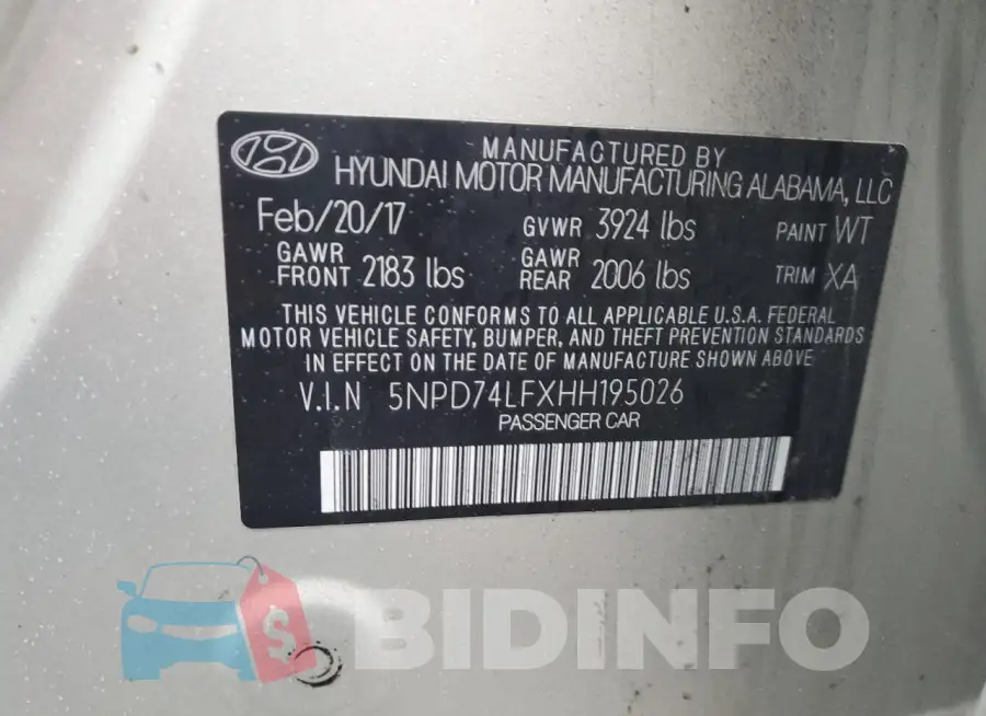 5NPD74LFXHH195026 Photo# 12