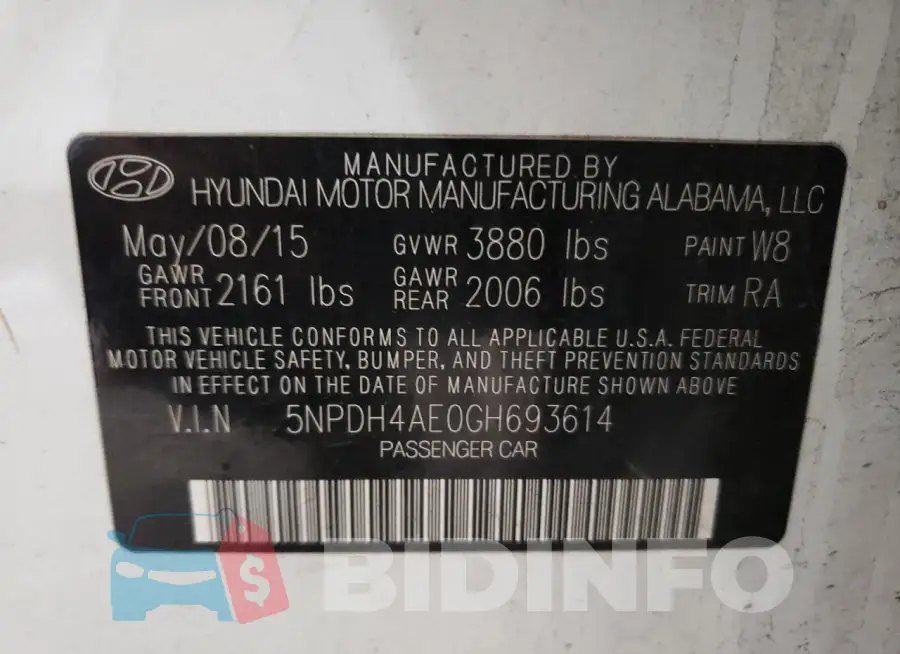 5NPDH4AE0GH693614 Photo# 12