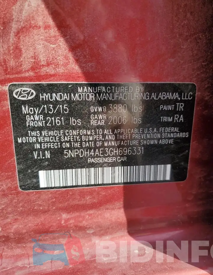 5NPDH4AE3GH696331 Photo# 12