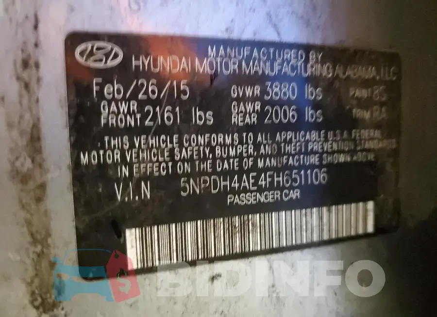 5NPDH4AE4FH651106 Photo# 12