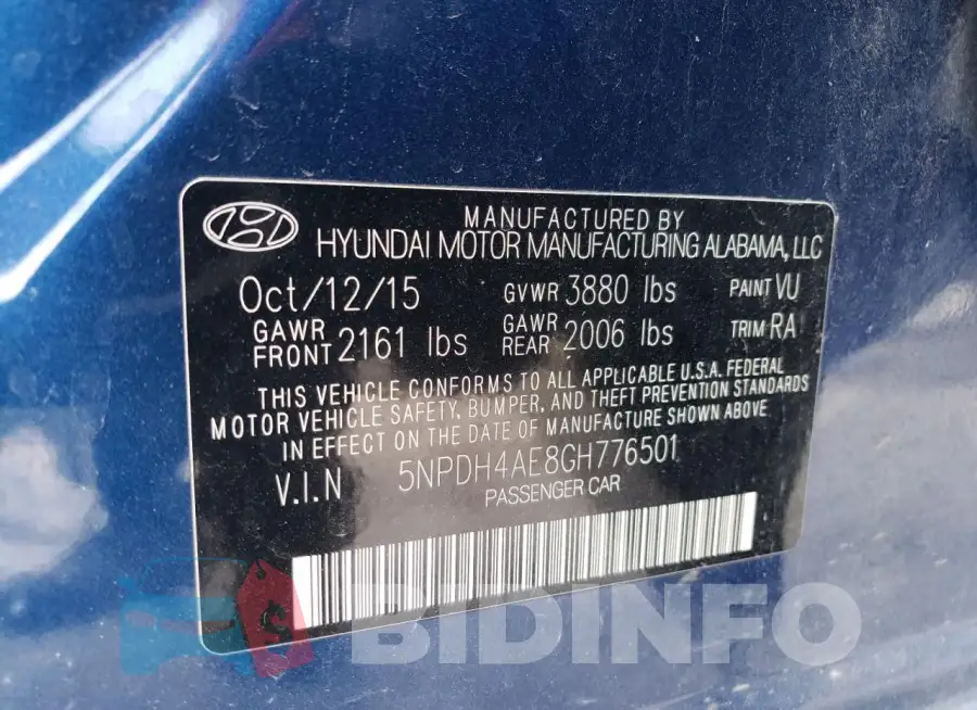 5NPDH4AE8GH776501 Photo# 12
