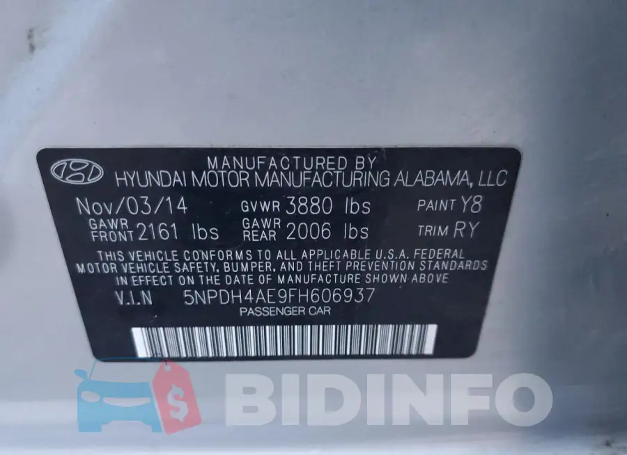 5NPDH4AE9FH606937 Photo# 13