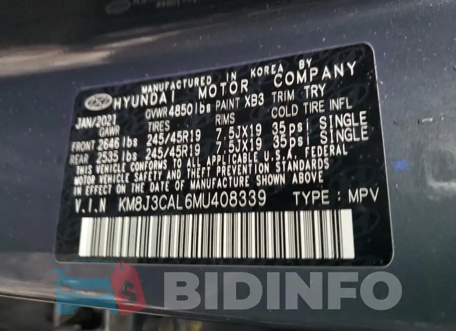 KM8J3CAL6MU408339 Photo# 12