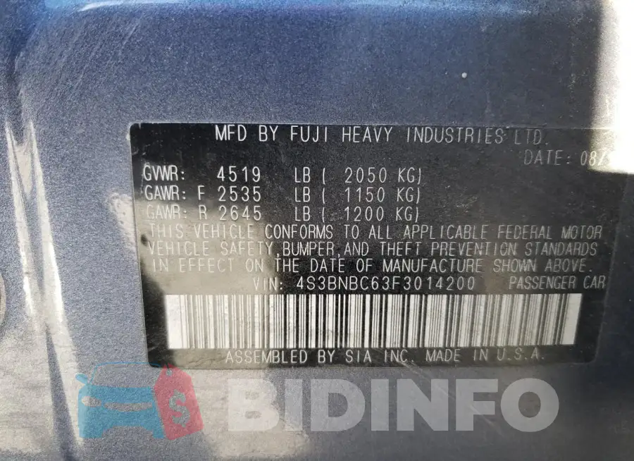 4S3BNBC63F3014200 Photo# 12