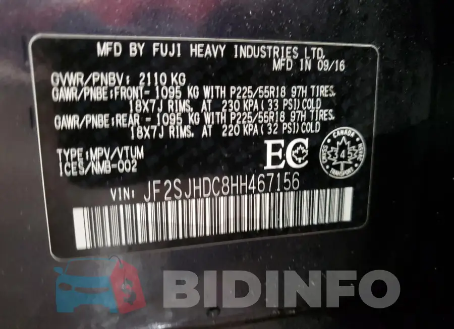 JF2SJHDC8HH467156 Photo# 13