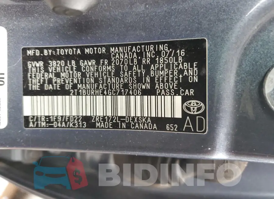 2T1BURHE4GC717406 Photo# 12