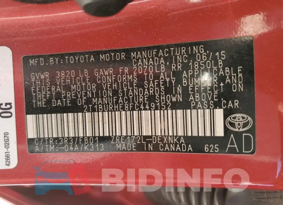 2T1BURHE8FC449152 Photo# 12
