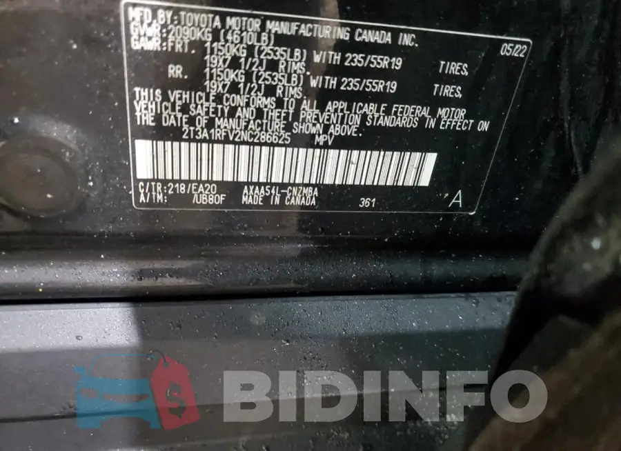 2T3A1RFV2NC286625 Photo# 13