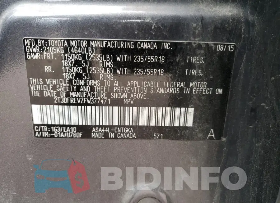 2T3DFREV7FW377471 Photo# 12