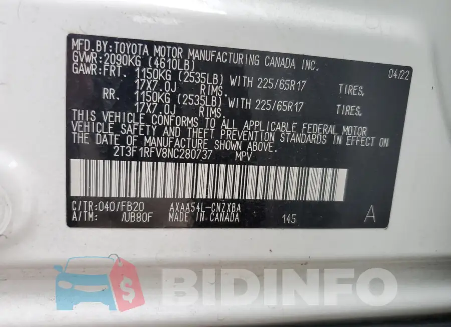 2T3F1RFV8NC280737 Photo# 14