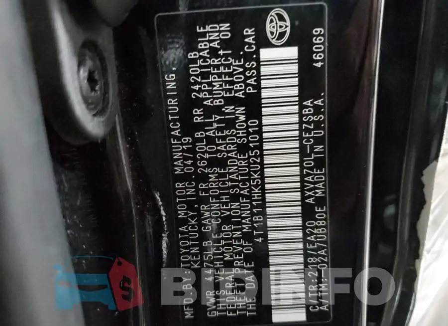 4T1B11HK5KU251010 Photo# 12