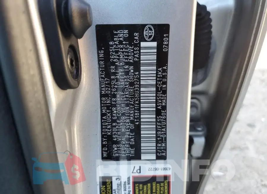 4T1BF1FK5HU392754 Photo# 12
