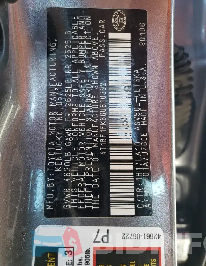 4T1BF1FK6GU610392 Photo# 13