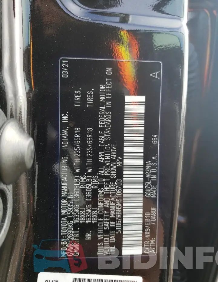 5TDGZRBH5MS106703 Photo# 13